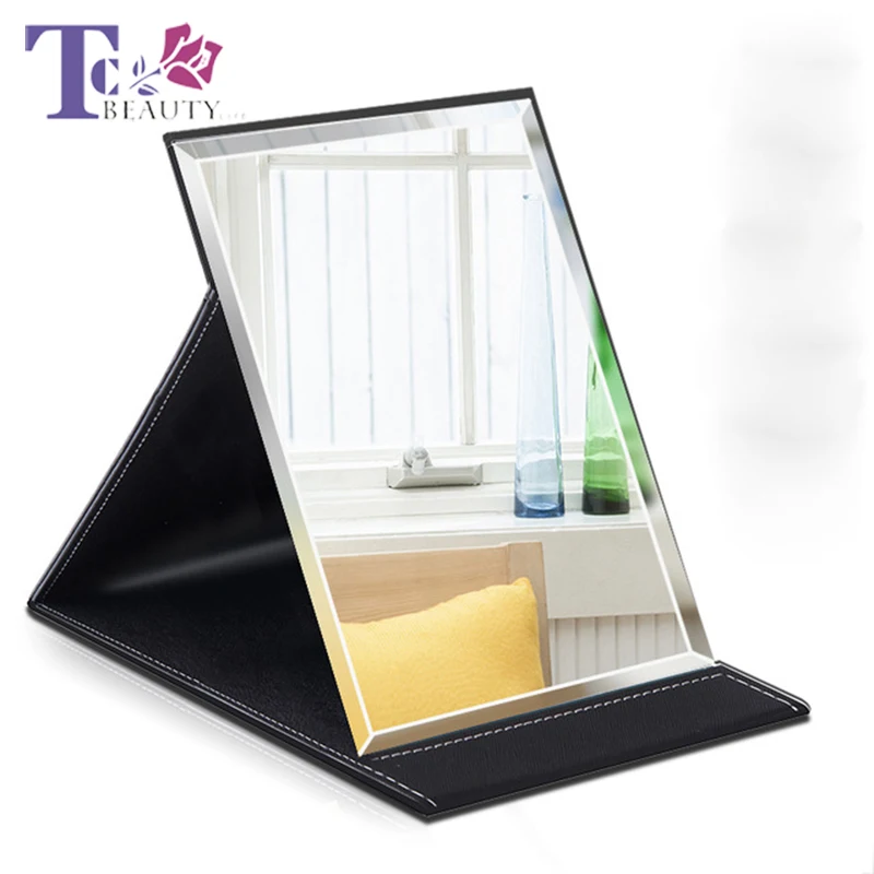 

Mirrors Folding HD PU Leather Makeup Mirror Ladies Portable Desktop Office Dormitory Simple Folding Portable Pocket Mirror