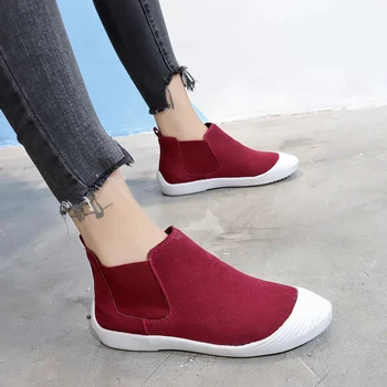 

New Autumn Ankle Boots For Women Shoes Woman Flock Patchwork Slip On Round Toe Winter Sock Boots Flat Thick Sole Platform Shoes