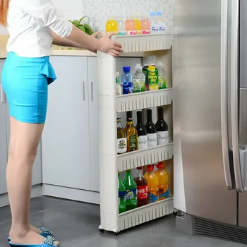 

Multipurpose Shelf with Removable Wheels crack rack Bathroom Storage Storage Rack Shelf Multi-layer refrigerator side shelf