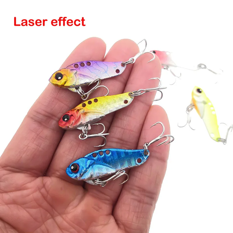 New 1pcs Metal Laser VIB Fishing Lure 5.5g 35mm Winter Ice Jig Fishing Tackle Crankbait Vibration Spoon Spinner Sinking Bait