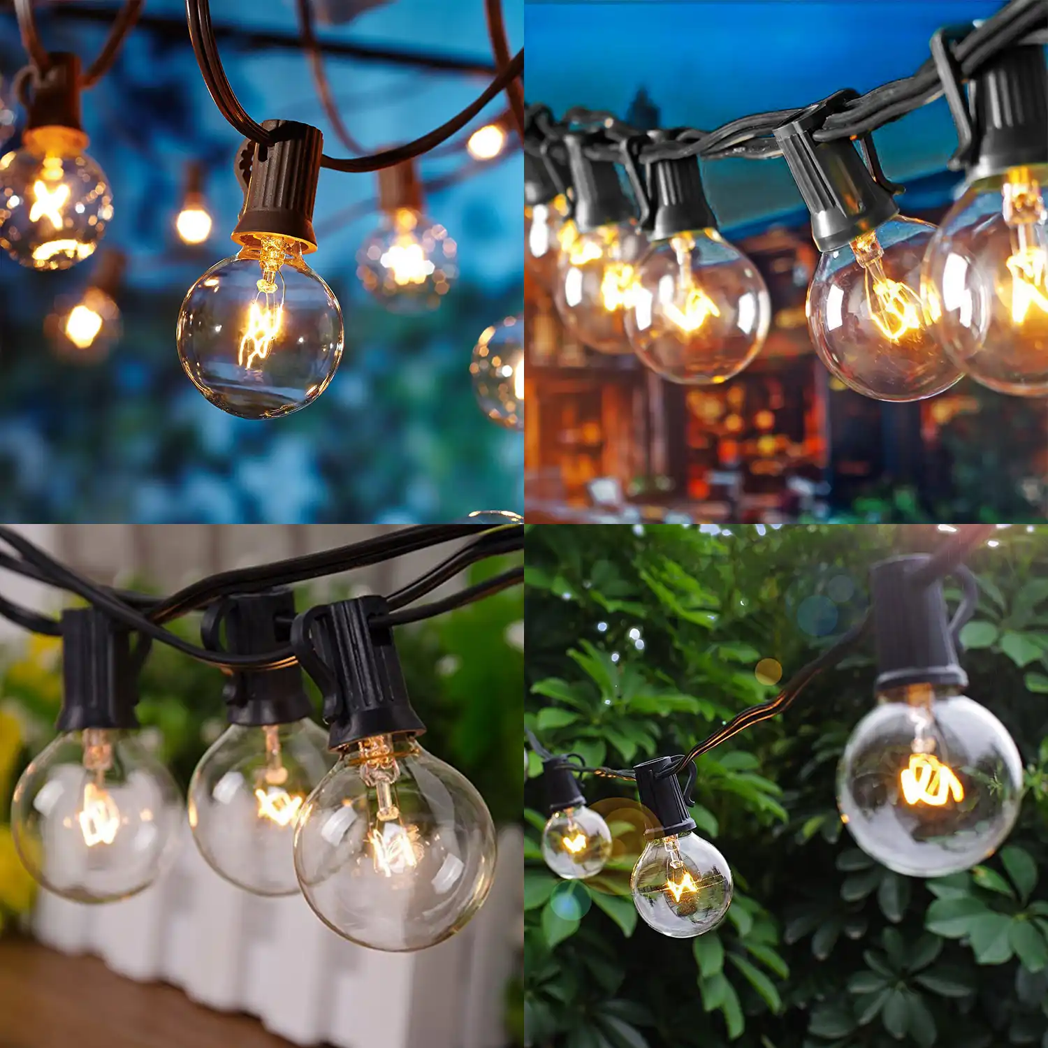 25ft G40 Bulb Globe Solar String Lights With Clear Bulb Backyard