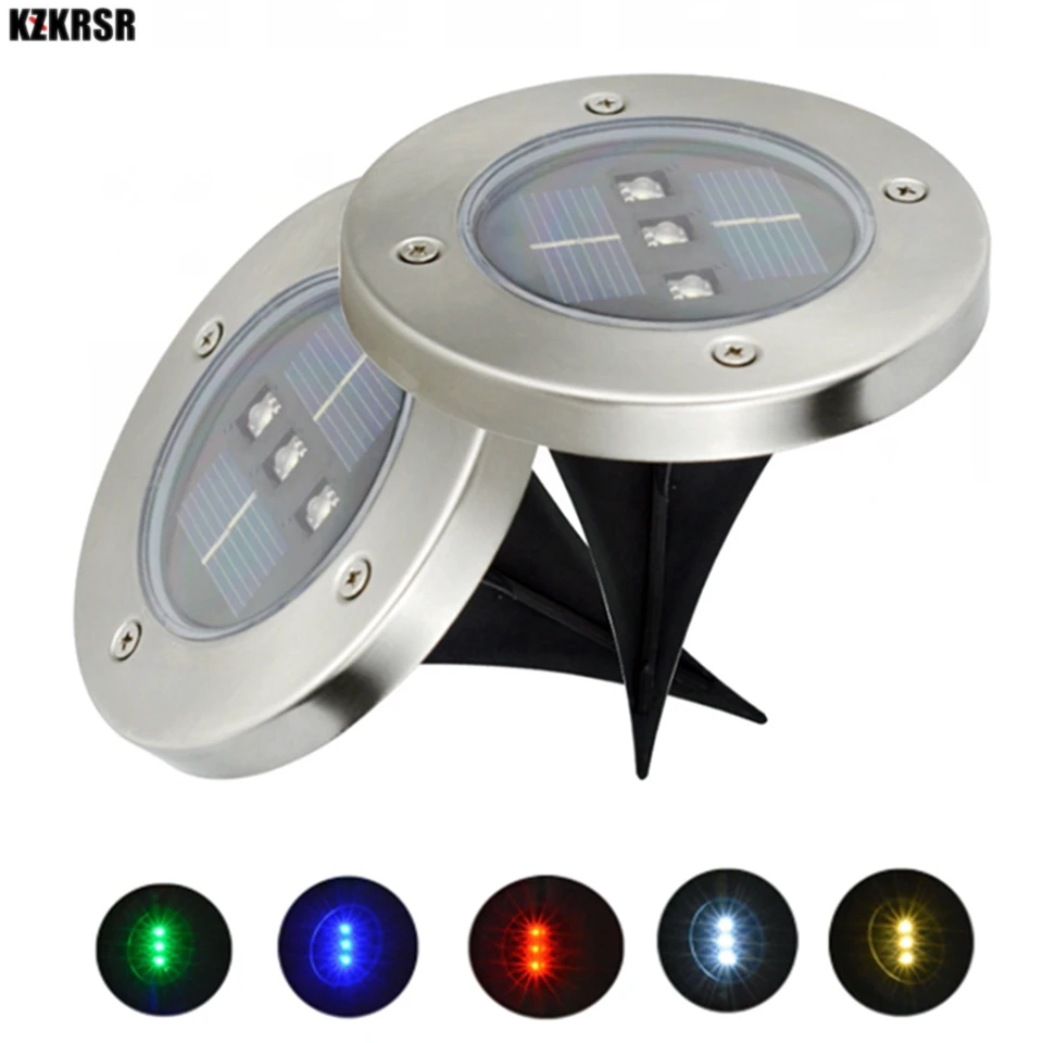 

KZKRSR 4Pcs/Lot IP65 LED Underground Light 3LEDS Solar Powered Stainless Steel Ground Floor Light Garden Lamp Solar led Lighting