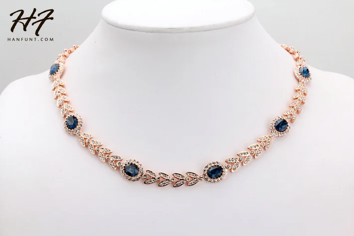 Высокое качество, классическое Хрустальное свадебное ожерелье цвета розового золота, модные ювелирные изделия N205 N215 N216 N276 N310 - Окраска металла: Rose Gold Blue