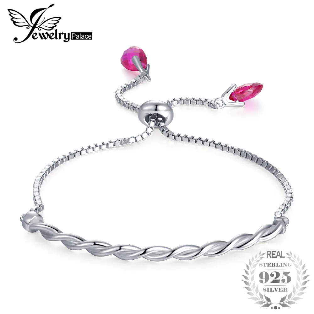 

JewelryPalace Purple Created Ruby Twisted Braided Adjustable Bangle Bracelet 925 Sterling Silver For Women As Gifts
