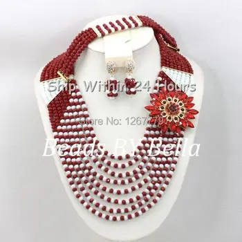 

High Quality Burgundy&White Crystal Beads Set New African Wedding Beads Set Wedding Jewelry For Brides Free Shipping ABC824
