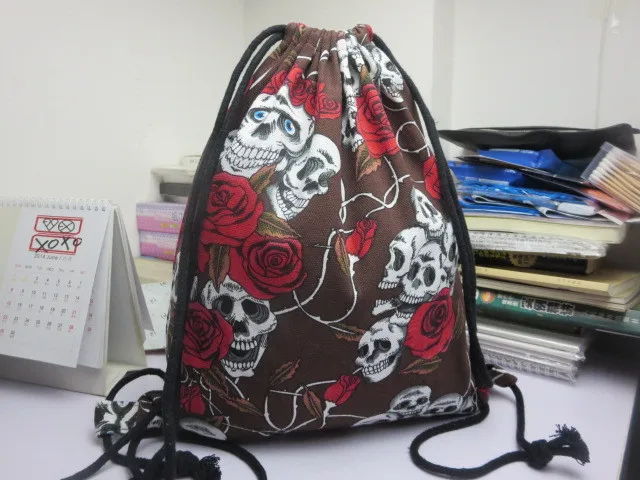  Cotton Linen Storage Package Shoes Bag Drawstring bags Unisex skull 3D Printing Organizer Portable Women's Backpack (11)