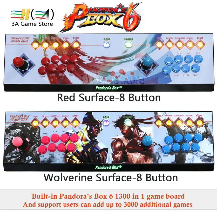 Pandora Box 6 1300 in 1 8 button Family 2 players joystick arcade console support add FBA MAME PS1 game can add up to 3000 games Pandora Box 6 1300 in 1 8 button Family 2 players joystick arcade console support add FBA MAME PS1 game can add up to 3000 games