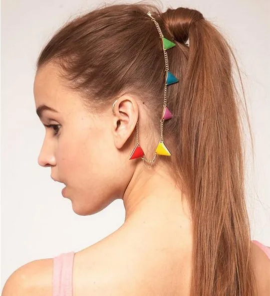 Модные аксессуары панк Мода Серьги разноцветный треугольник кисточкой цепи гребень ушной крючок