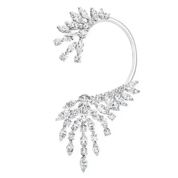 

GODKI 1Piece Luxury Trendy Feather Mixed Cubic Zirconia Long Tassel Wedding Party Earring Cuff Fashion Jewelry for Women