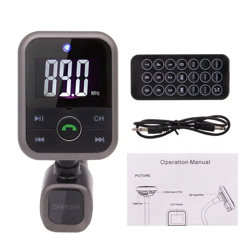Car Kit MP3 Player Wireless Bluetooth FM Transmitter Radio Adapter Car Charger USB SD Card Reader and Calling Remote Control