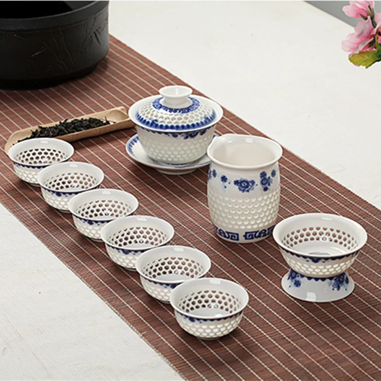 Blue-and-white Exquisite Ceramic Teapot Kettles Tea Cup Porcelain Chinese Kung Fu Tea Set Drinkware - Цвет: see chart