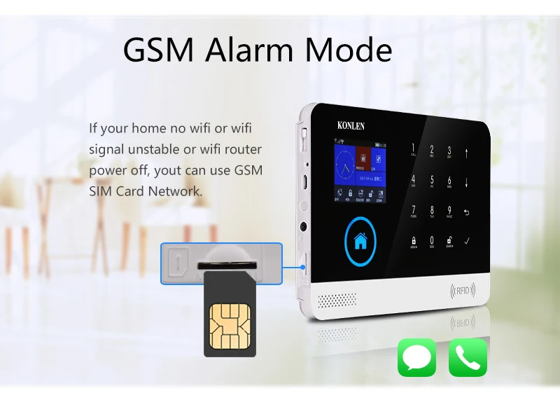 KONLEN дом безопасности GSM Wifi сигнализация наборы беспроводной стробоскоп сирена Солнечный Рог детектор дыма RFID пульт дистанционного управления Rir сенсор