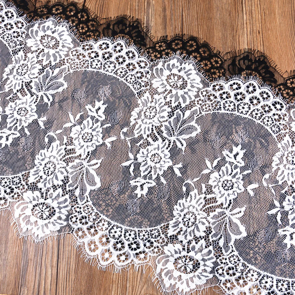 35cm wide Eyelash Lace Fabric 3Meter/Lot proper price white black Lace