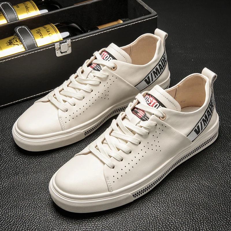 

Spring Men Casual Flats Shoes Genuine Leather Youth Fashion Mens Shoe Brand Sneakers Men Designer Shoes Leather Luxury Shoe Men