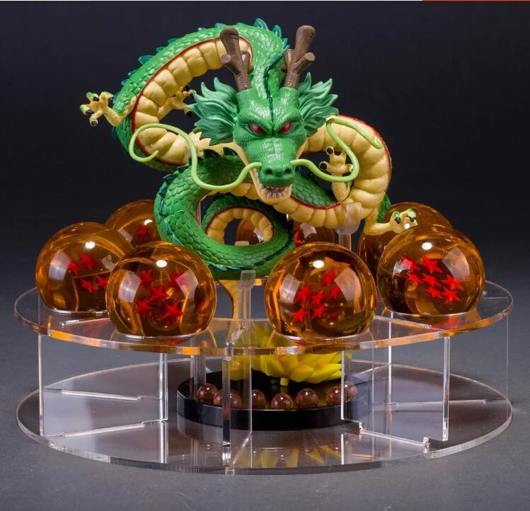 

20 sets/lot Dragon Ball Shenron Action Figure Shenlong With Dragon Ball Set toys 7PCS 3.5cm Crystal Dragonballs + Acrylic Shelf