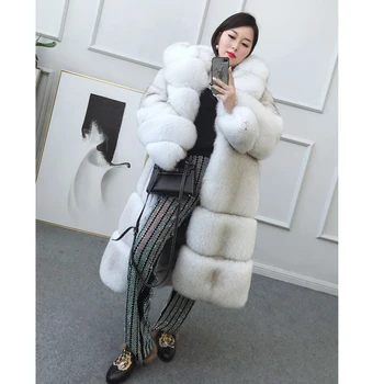 

FURSARCAR 2019 New Fashion Luxury Winter Real Fox Fur Coat Women Natural Denmark Fox Fur Jacket 100cm Long Coat With Fur Hood