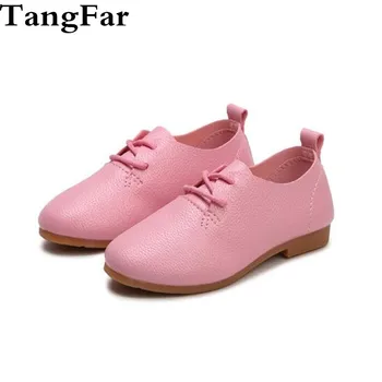 

Girls Moccasins PU Leather Soft Causal Shoes British Children Shoes White Lace Up Kids Loafers Anti-slip Flats 2019 Hot