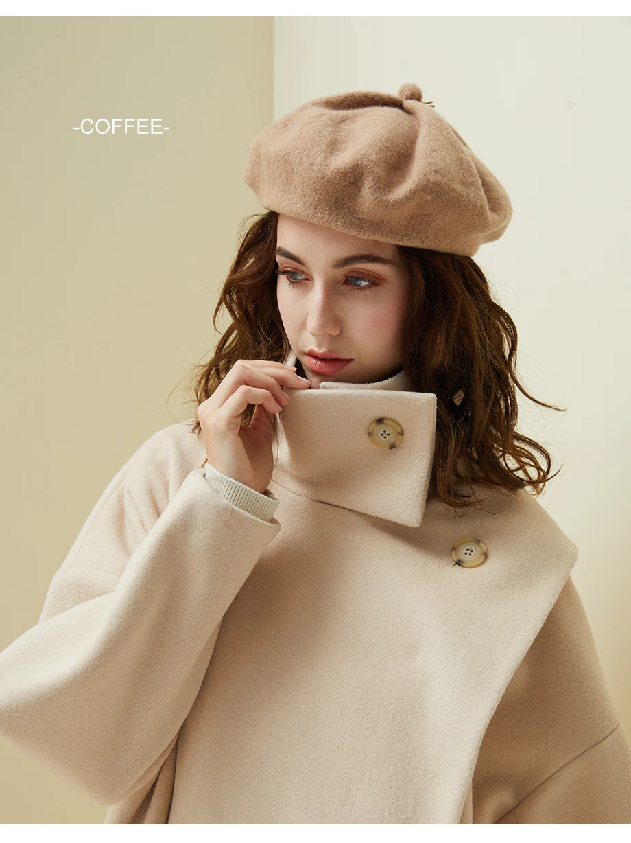 Women Knit Beret 100% Pure Wool Winter Warm Hat Female British Style Lady Painter Bonnet Hats Solid Color Beanie High Quality  (11)