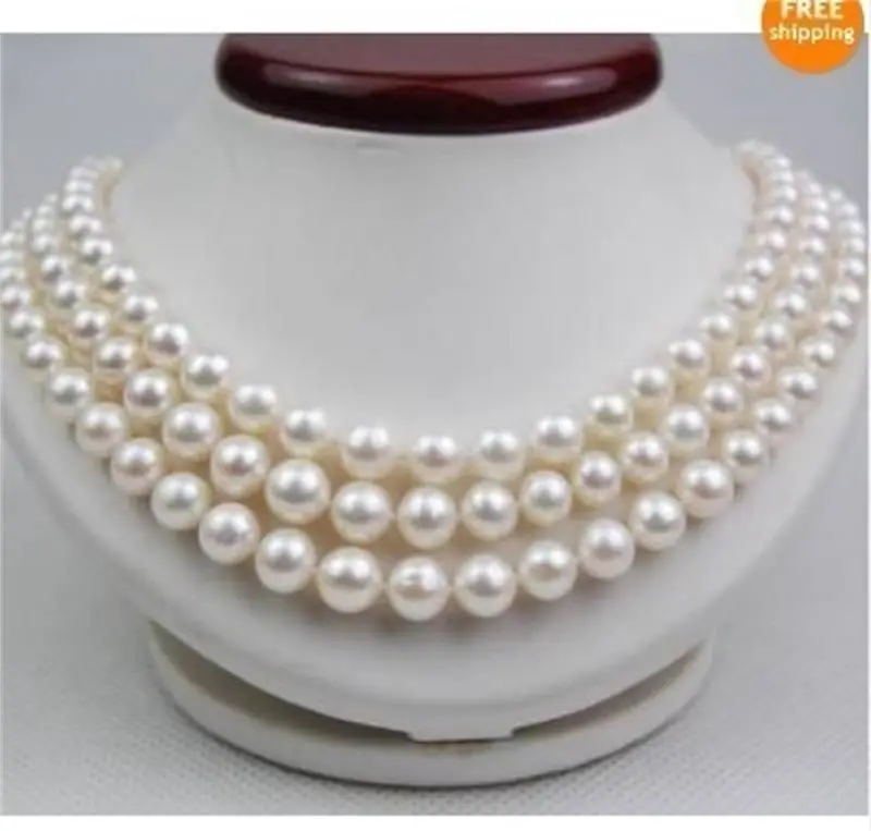 

riple strands9-10mm south sea white pearl necklace18
