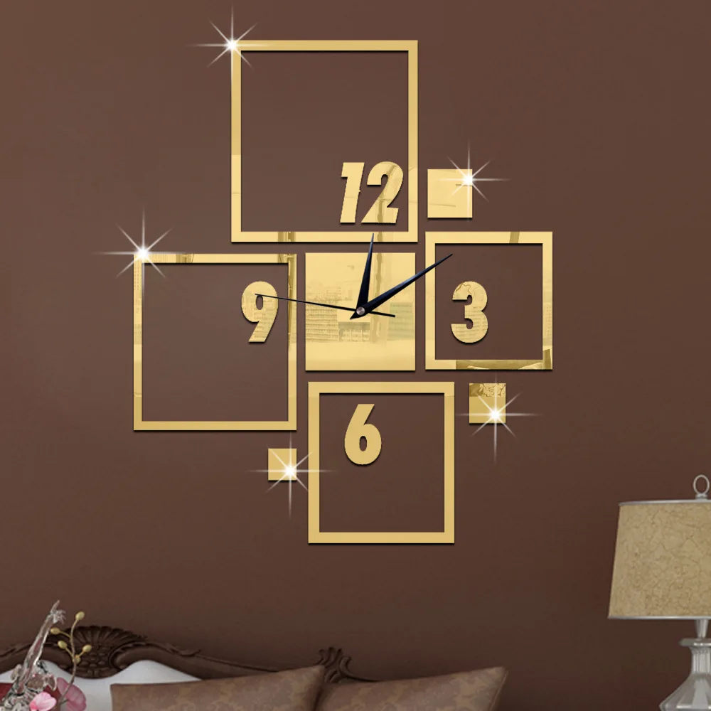DIY 3D clock wall clock creative living room bedroom fashion mirror