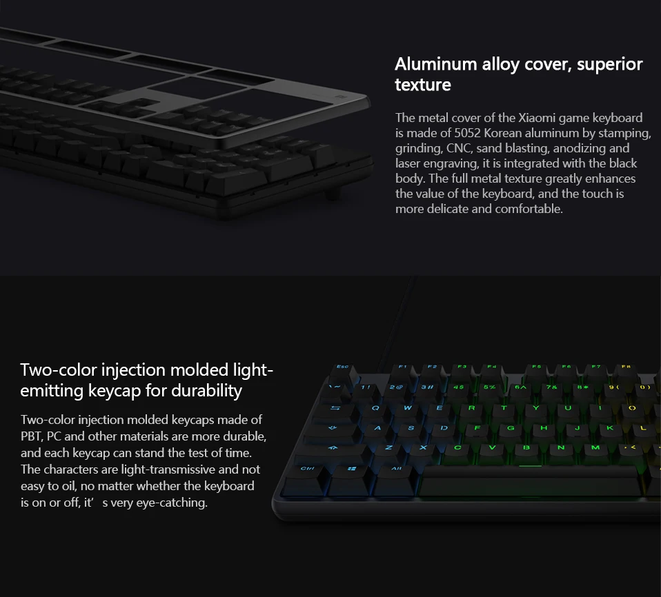 Original Xiaomi Mi Gaming Keyboard 104 Keys RGB LED Backlight Aluminum Alloy Cover  (3)