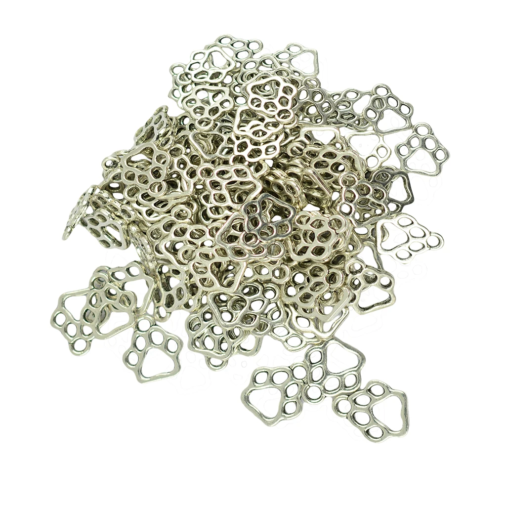 100pcs Lovely Filigree Puppy Paw Charms Dog Print Pendant fashion Jewelry DIY Findings Making Craft -Antique Silver 