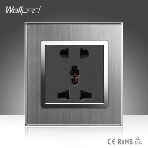 5 контактов универсальный Sokcet Wallpad 10A 16A AC 110-250V матовый серебристый металл 2 Pin 3