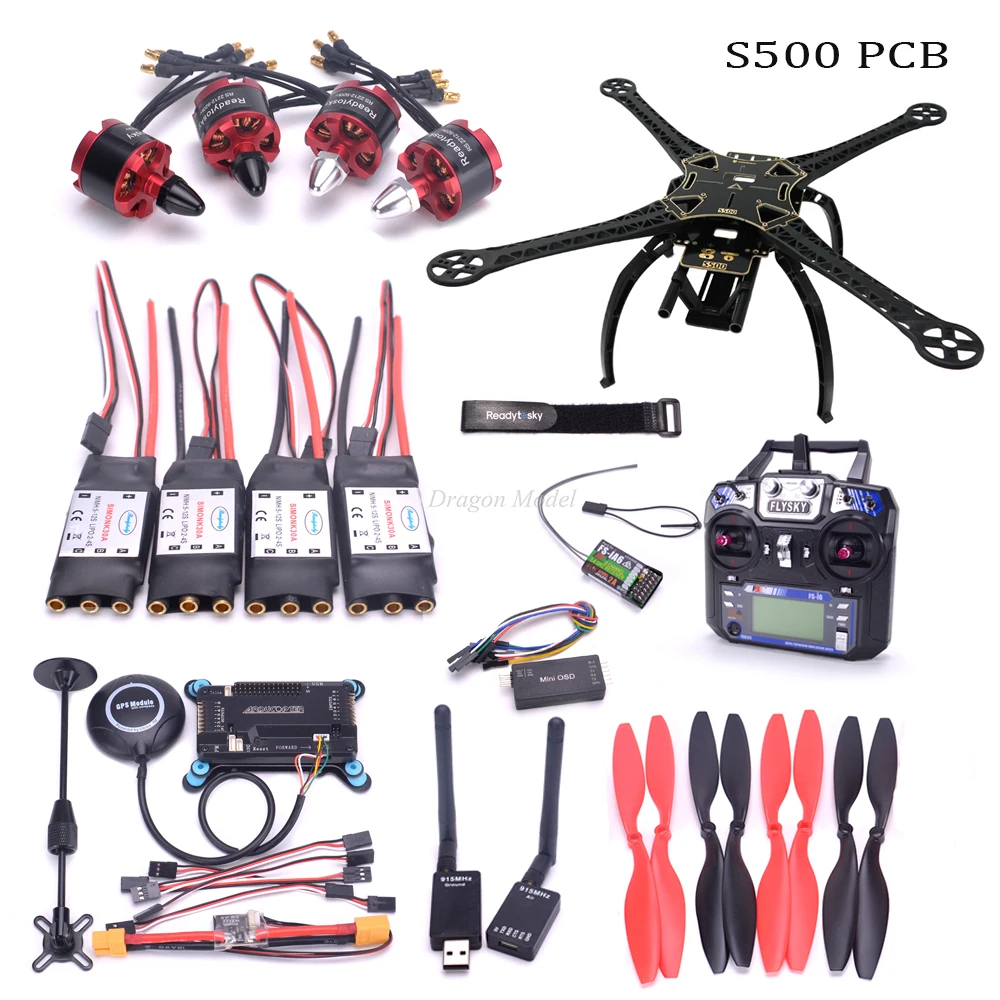 

S500 500mm PCB Quadcopter Frame Kit APM2.8 flight controller M8N GPS 915Mhz telemetry 2212 920KV 30A simonk ESC FlySky FS-i6