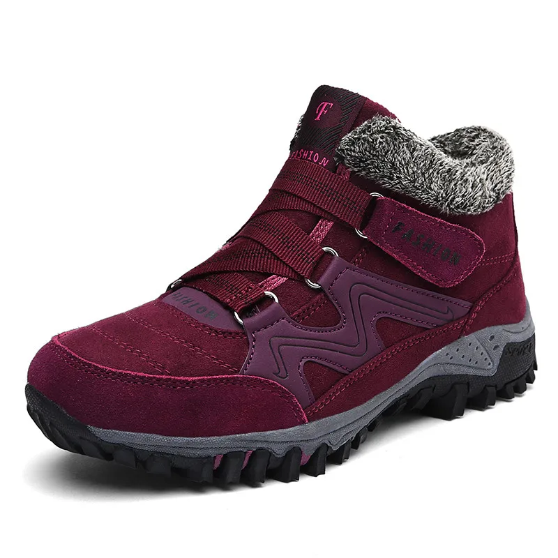 Унисекс, уличная походная обувь, плюшевые кроссовки для охоты, водонепроницаемые, средний размер 35-47, зимние женские ботинки для снежной погоды, походная обувь для мужчин - Цвет: RED