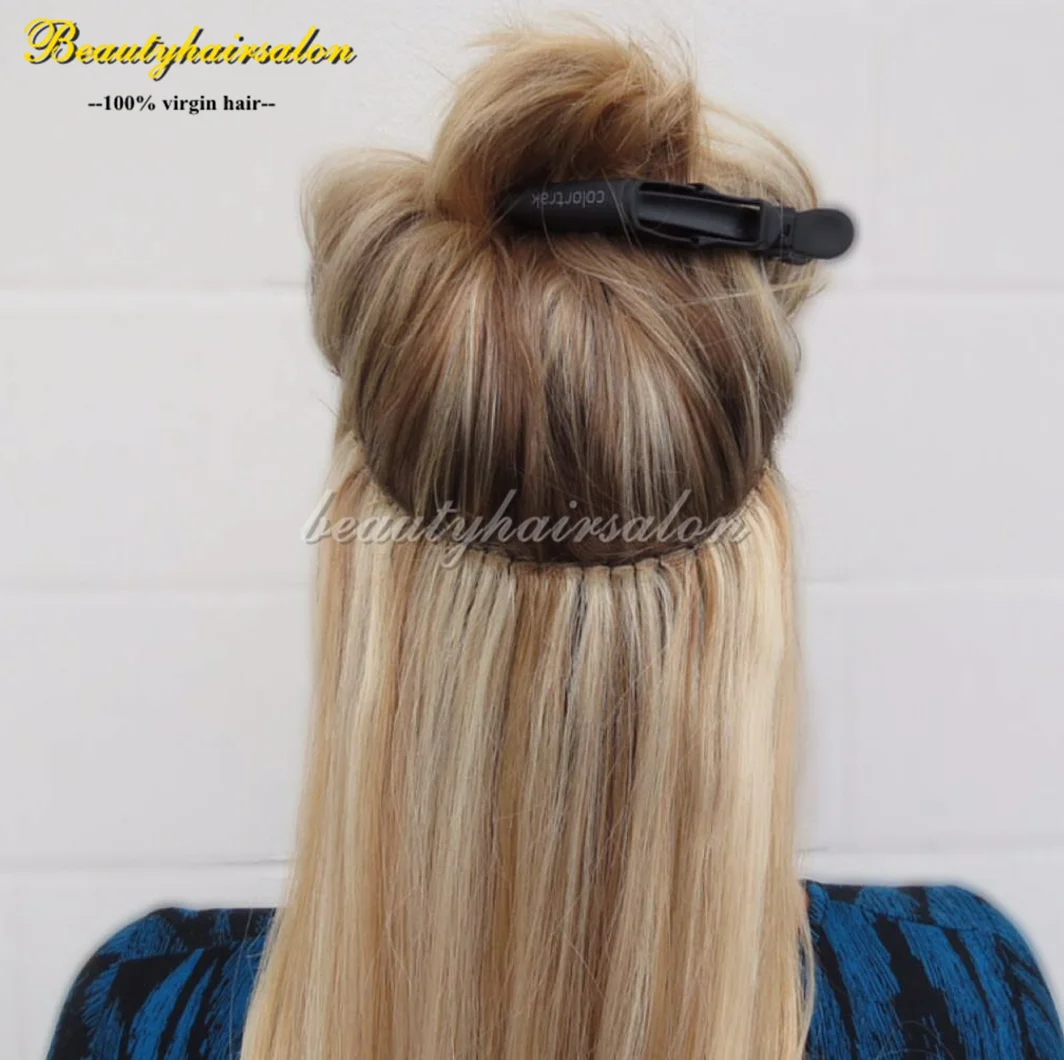 12" 30" Blonde Highlight Color Flip Halo Indian Remy Hair Extensions No