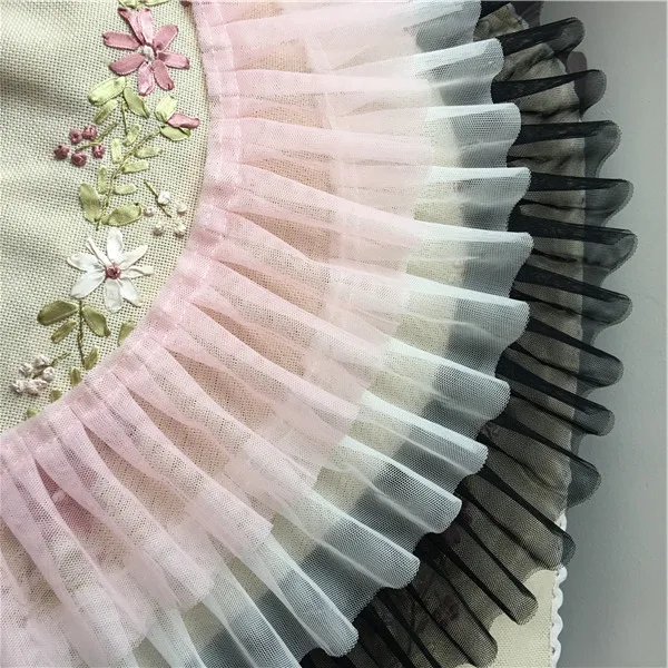

1 yard Soft White Black Pink Ruffled Lace Trim Double Sewing Lace Collar Peplum Tutu Dress Doll Accessories