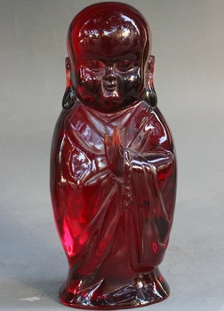 

10" China Buddhism Royal Palace Temple Man-made Amber Pray Kid Boy Monk Statue