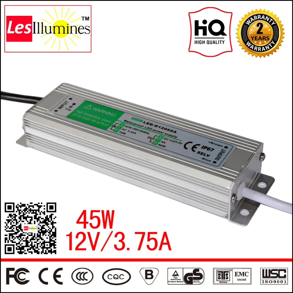 

Waterproof AC DC 110V 220V 12V LED Driver Transformer IP67 CE Solenoid Valve 12V 3.75A 45W Switching Power Supply Outdoor Use