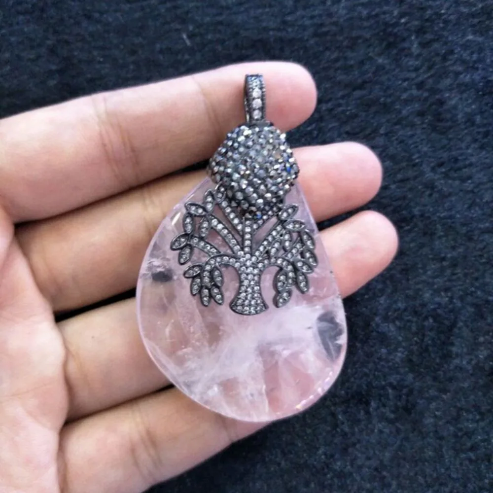 5Pieces Pink Nature Stone Slide Pendants Necklaces Fashion Jewelry