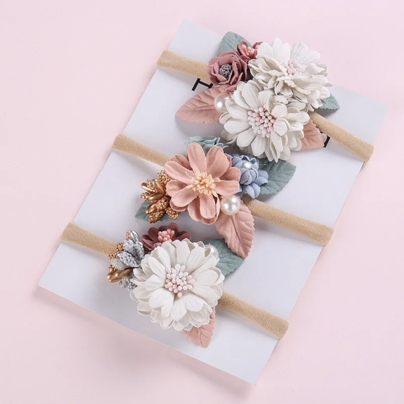 

Bohemian Flower Nylon headband One size fits all Baby nylon headbands Felt rose Baby shower gift soft nylon gold flower HB308D