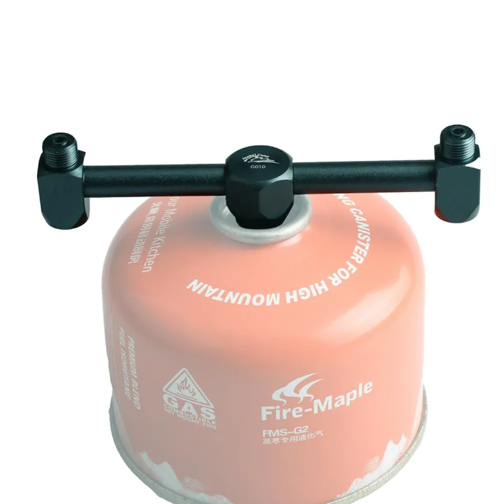 

Outdoor Camping Stove Adapter One to Two Outputs Aluminium Alloy Air Tank with 2 Adapter Heads Outdoor Supplies