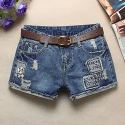 2017 новые летние женские джинсы Шорты для женщин носить шкуры Land захватить промывают Blue Hole манжеты Шорты для женщин пикантные хип-хоп патч