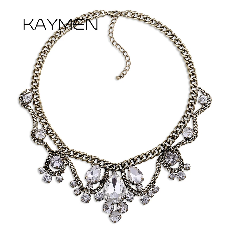 

KAYMEN New Arrival Antique Silver Plated Vintage Chokers Necklace for Girls Party Jewelry Crystals Necklace Pendant Bijou