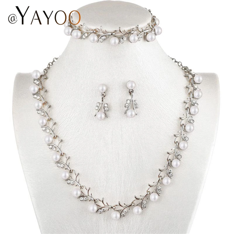

AYAYOO African Beads Jewelry Set Fashion Simulated Pearl Crystal Jewelry Sets For Women Wedding Accessories Jewelery Costume