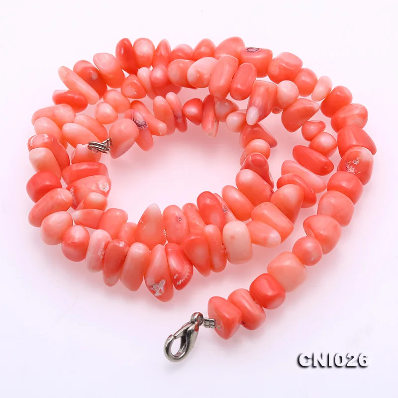 

JYX Charming 6x9-6x12mm Irregular Genuine Pink Coral Necklace Irregular 17inch Choker Beads Jewelry For Girl Women Handmade Gif