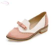 Chainingyee/милые туфли-оксфорды с круглым носком для колледжа; модные разноцветные женские туфли на низком каблуке с украшением в виде банта; цвет черный, синий, фиолетовый, розовый