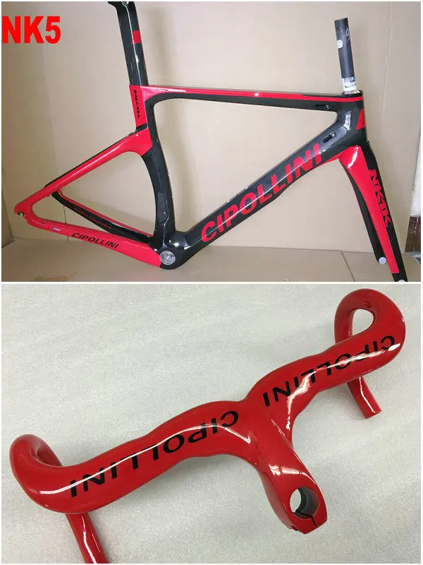 Sale 1K/3K Carbon Cipollini NK1K Frame Red Carbon ROAD Bike/Bicycle Frameset + Red Carbon Road Handlebar 6