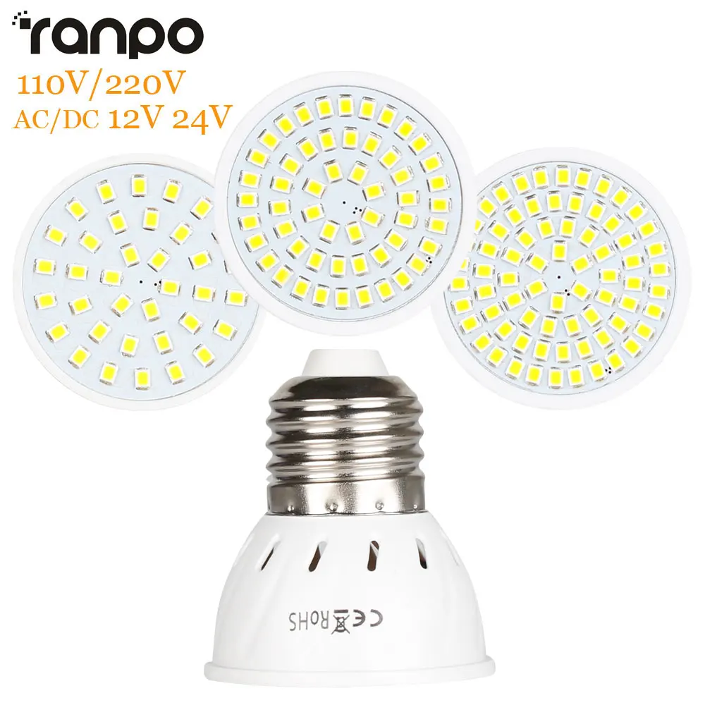 

E27 Lampada LED Light Bulb 110V 220V AC/DC 12V 24V SMD2835 LED Lamp Spotlight 36 54 72LEDs 4W 6W 8W Lights for Home Led Lighting
