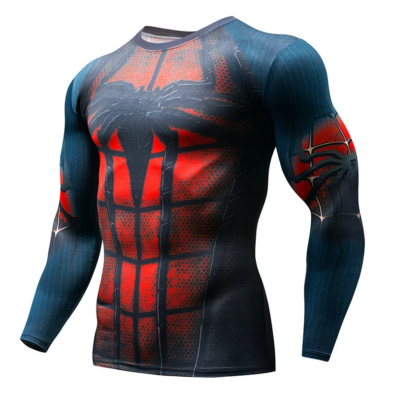 

Spiderman New Men's Long Sleeves Running Shirt Men Rashgard Compression Football Jersey Sport Tights Fitness Gym Training Shirt
