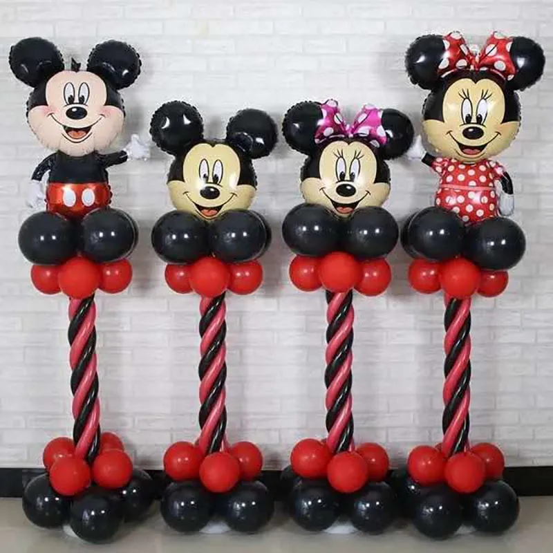 

28pcs/lot Mickey Mouse Head Red Black Latex Balloons Party Stand Column Base Sticks Kid Baby Birthday Party Decoration Supplies
