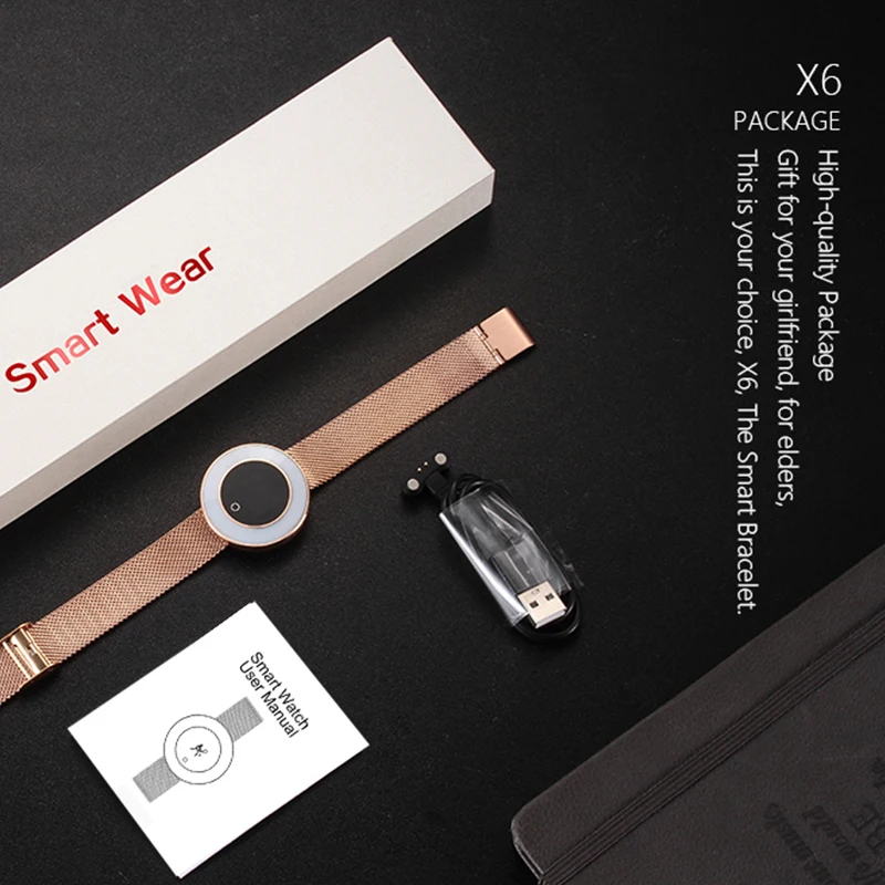 Смарт-браслет Microwear X6 для женщин, пульсометр, шагомер, IP68, водонепроницаемый смарт-браслет, 40, долгий режим ожидания, уведомления с Bluetooth