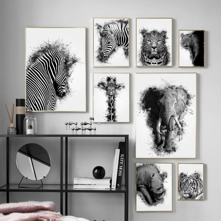 

Zebra Leopard Elephant Tiger Black White Nordic Posters And Prints Wall Art Canvas Painting Wall Pictures For Living Room Decor