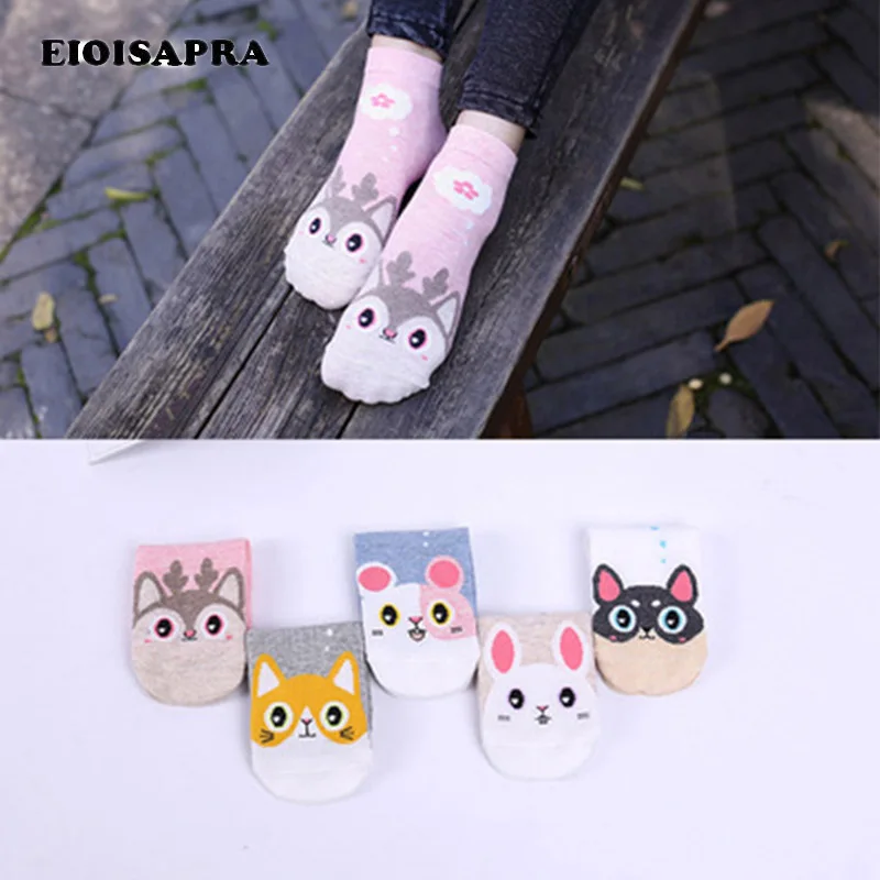 

[EIOISAPRA]Cute Animals Cat/Rabbit Pattern Socks Women Elastic Boat Sokken Creative Funny Socks Japan Harajuku Calcetines Mujer