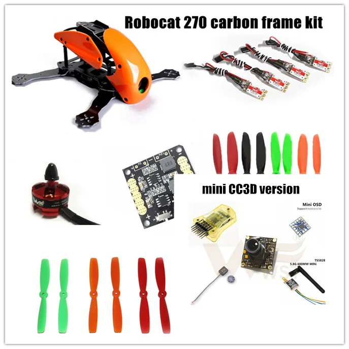

FPV DIY Robocat 270 quadcopter frame kit Robocat 270 full carbon frameCC3D/NAZE 32 10DOF+ WST 2204 2300KV motorsWST BL12A ESC