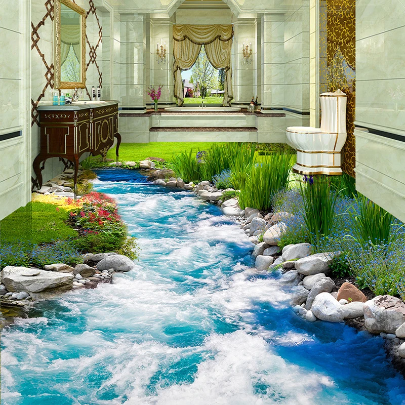 Фото обои для пола стены на заказ Small Creek бегущая вода 3D Stereo наклейка пол фотообои